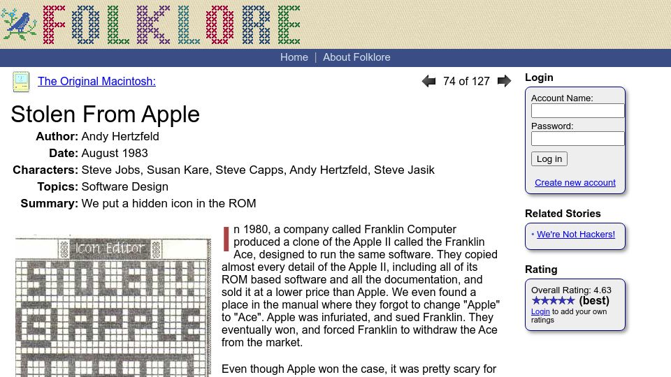 Screenshot of folklore.org: Stolen from Apple (2004)
