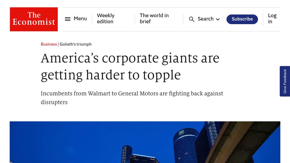 Screenshot of economist.com: Incumbents are fighting back against disrupters