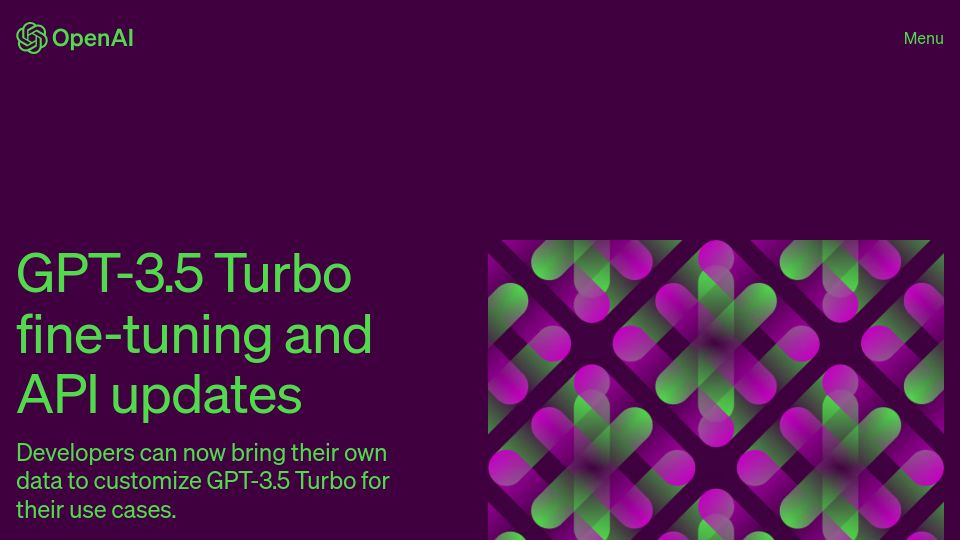 Screenshot of openai.com: GPT-3.5 Turbo fine-tuning and API updates