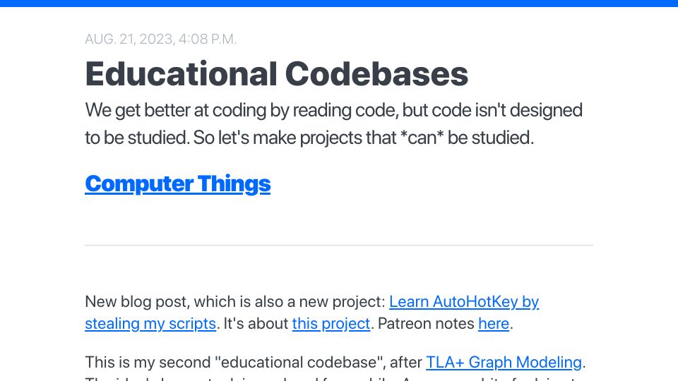 Screenshot of buttondown.email: Educational Codebases
