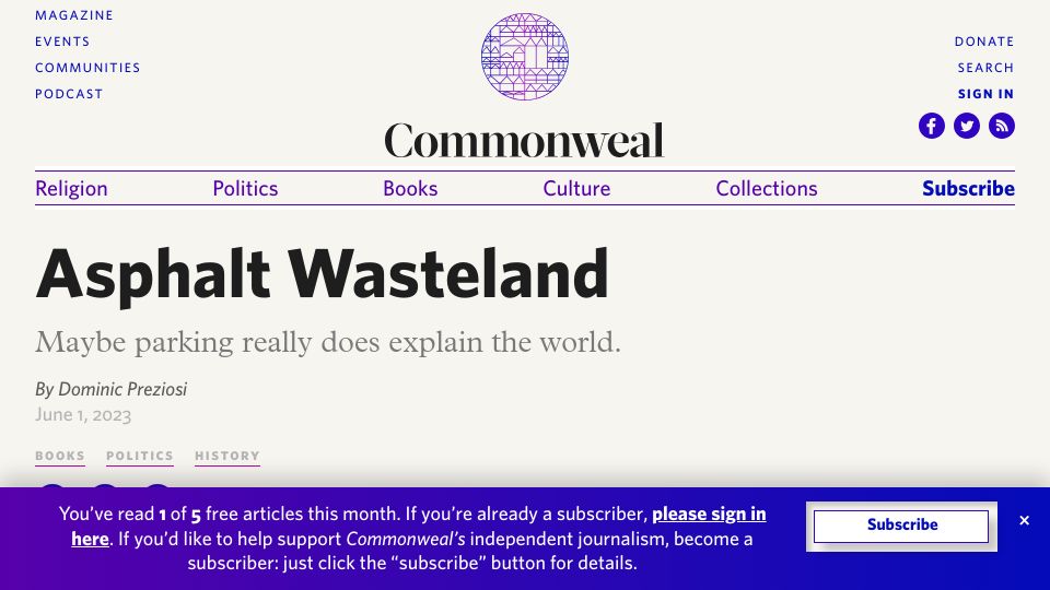 Screenshot of commonwealmagazine.org: Asphalt Wasteland: Maybe parking does explain the world