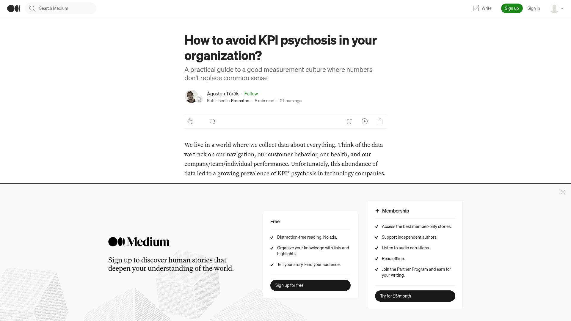 Screenshot of blog.promaton.com: A good measurement culture where numbers don’t replace common sense
