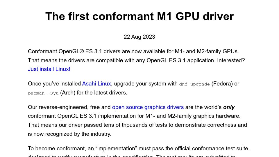 Screenshot of rosenzweig.io: The first conformant M1 GPU driver