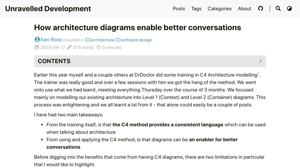 Screenshot of unravelled.dev: Architecture diagrams enable better conversations