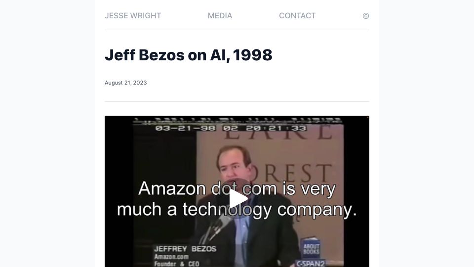 Screenshot of jessewright.com: Jeff Bezos on AI (1998) [video]