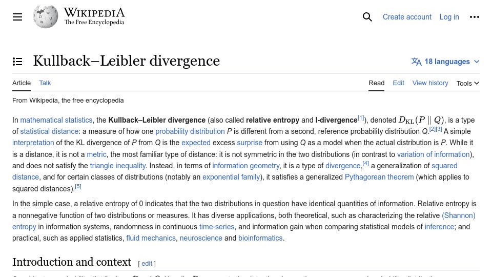 Screenshot of en.wikipedia.org: Kullback–Leibler divergence