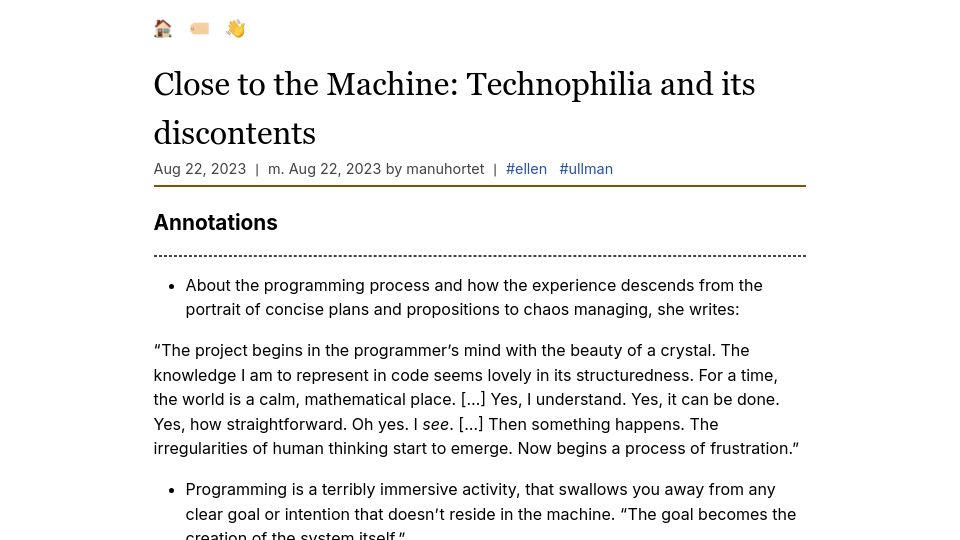 Screenshot of manu.zone: Close to the Machine: Technophilia and its discontents