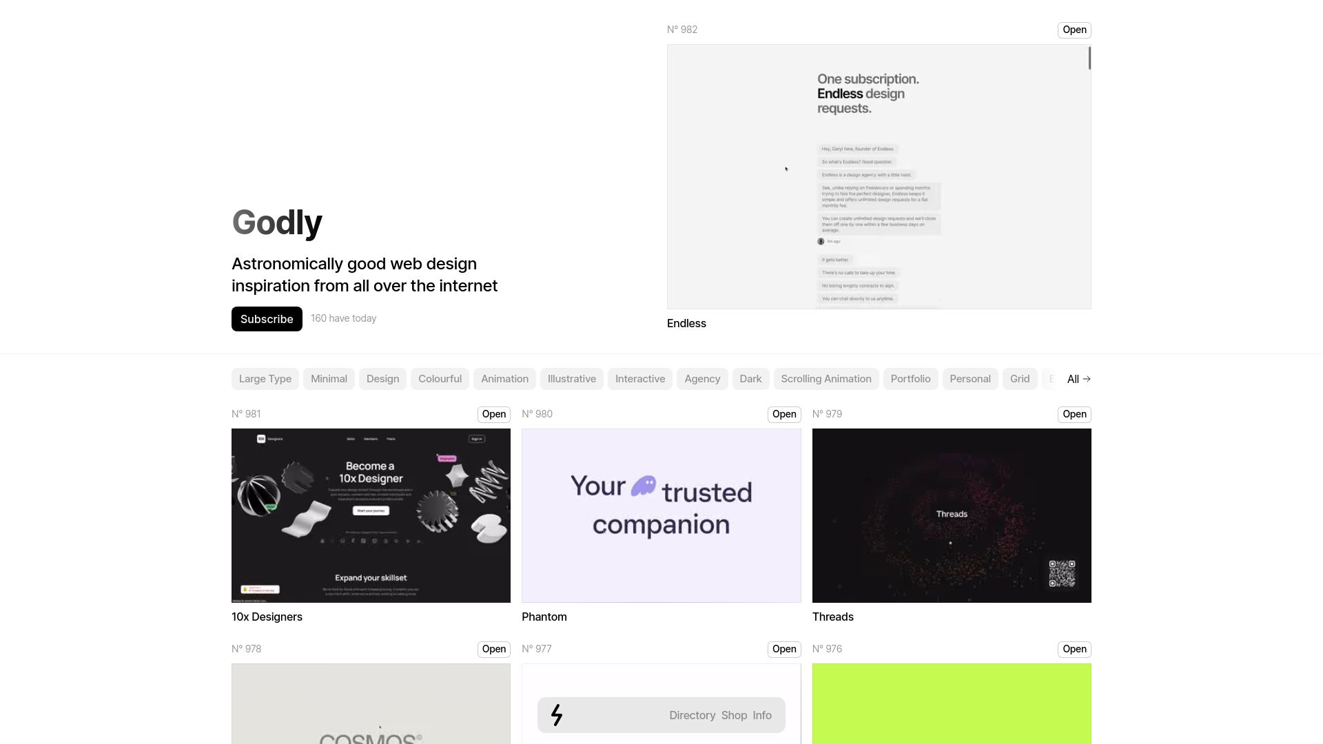 Screenshot of godly.website: Godly – Astronomically good web design inspiration