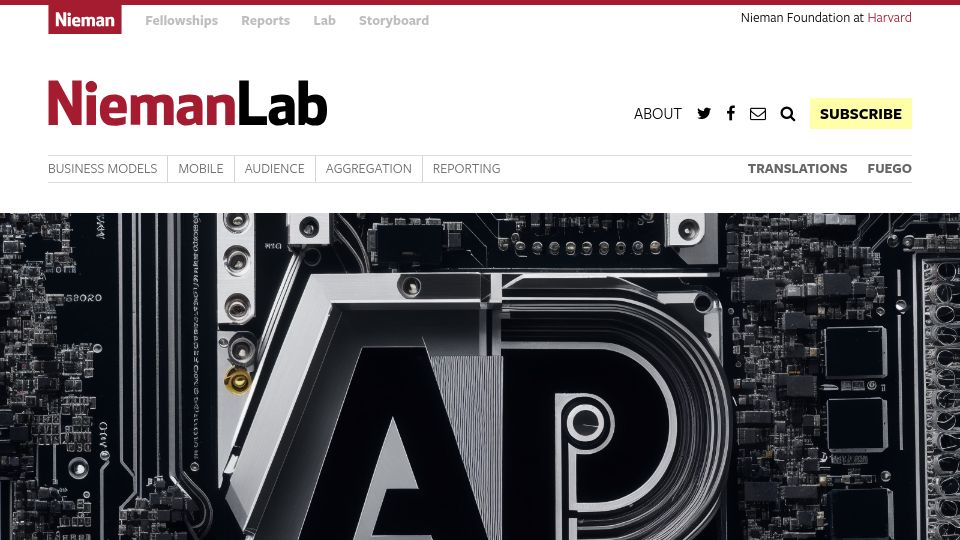 Screenshot of niemanlab.org: Associated Press clarifies standards around generative AI