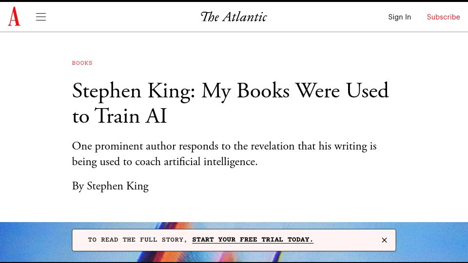 Screenshot of theatlantic.com: My Books Were Used to Train AI