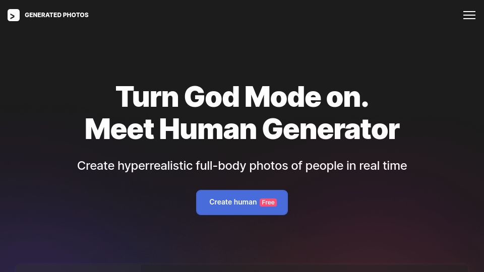 Screenshot of generated.photos: AI real-time human full-body photo generator
