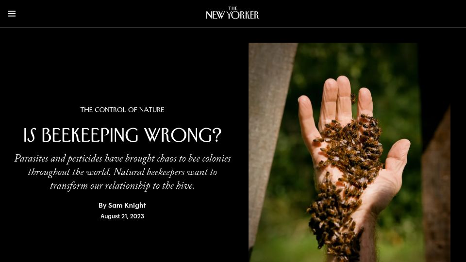 Screenshot of newyorker.com: Natural beekeepers are the radical dissenters of apiculture