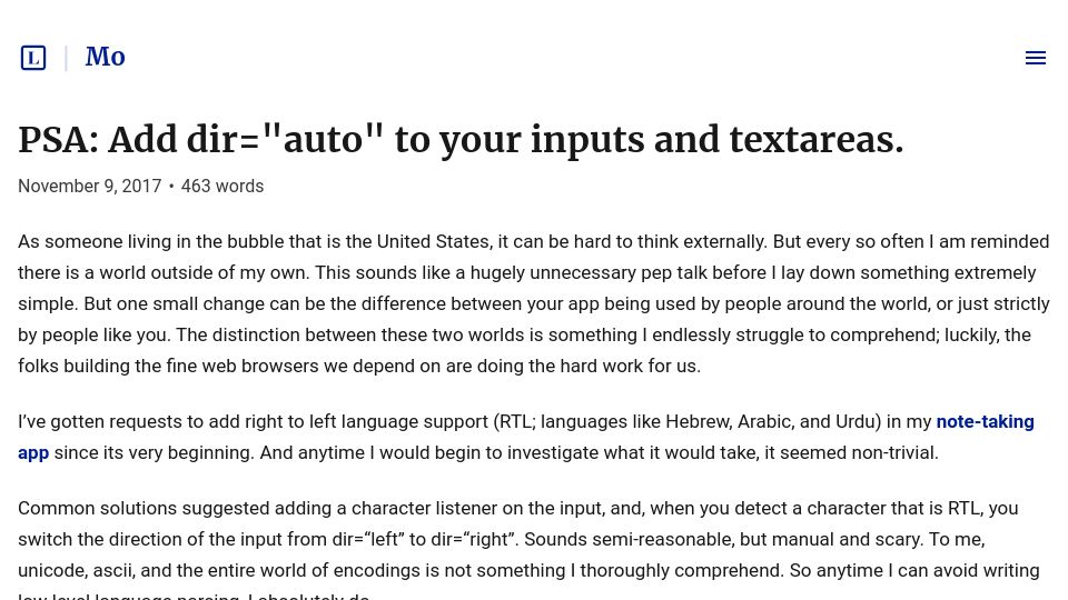 Screenshot of mough.xyz: Add dir=“auto” to your inputs and textareas