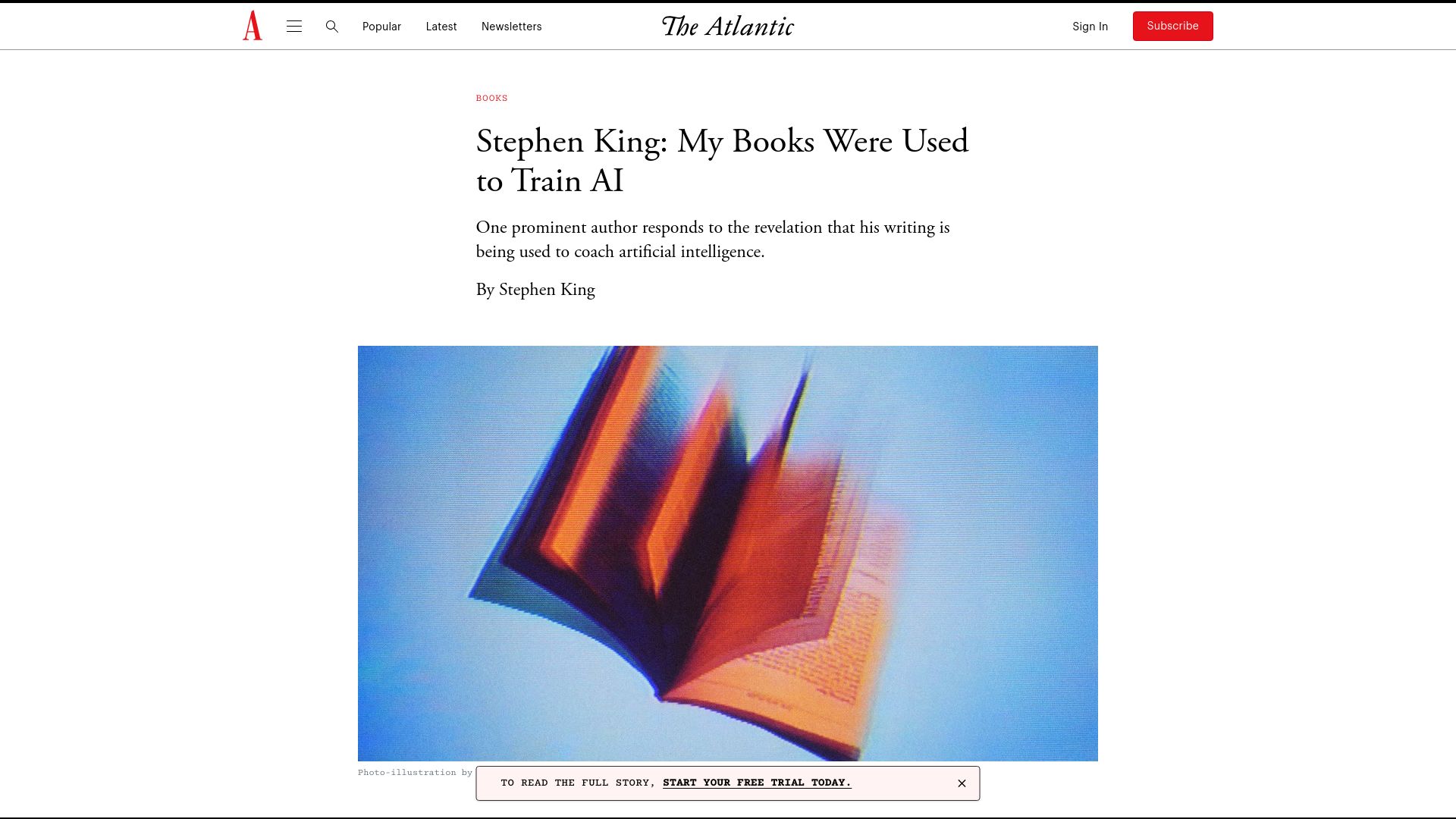 Screenshot of theatlantic.com: My Books Were Used to Train AI
