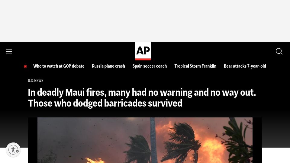 Screenshot of apnews.com: In deadly Maui fires, those who dodged barricades survived