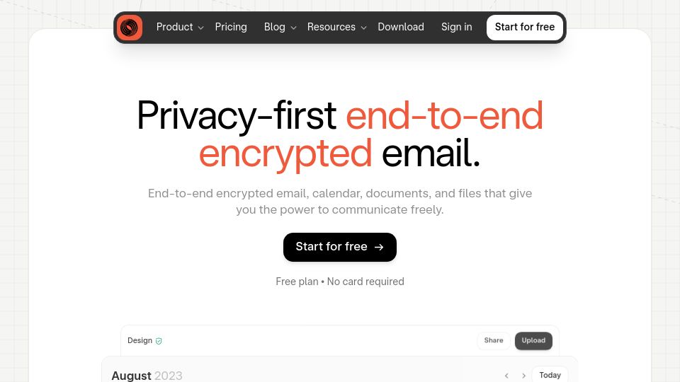 Screenshot of skiff.com: Skiff – Privacy-first end-to-end encrypted email