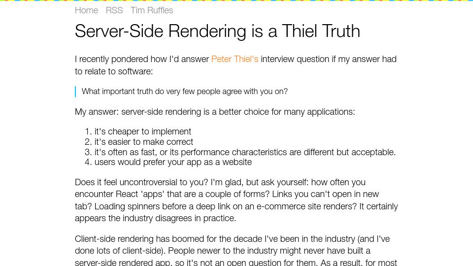 Screenshot of timr.co: Server-side rendering is a better choice for many applications (2020)