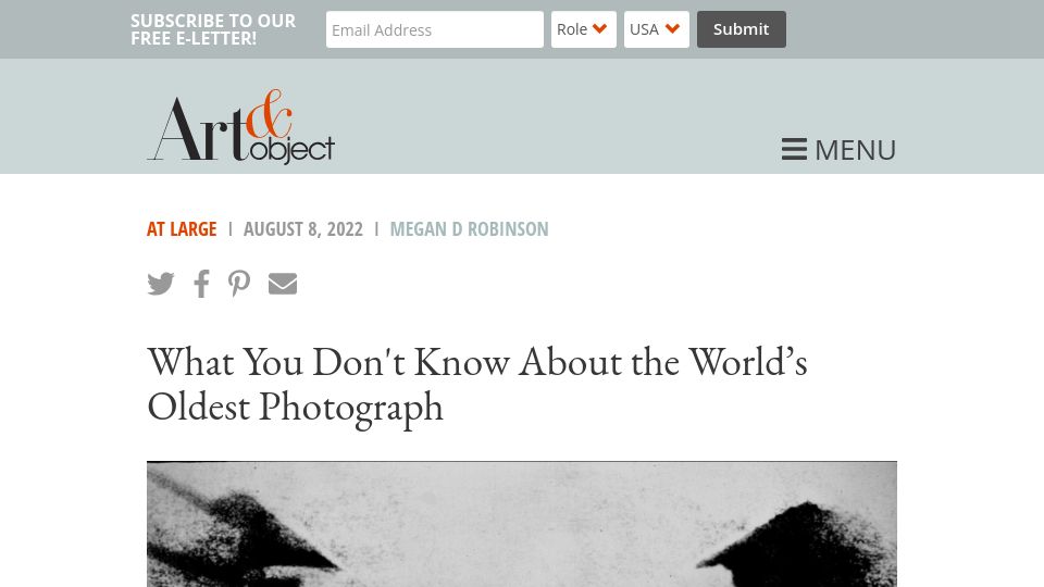 Screenshot of artandobject.com: The World's Oldest Photograph (2022)