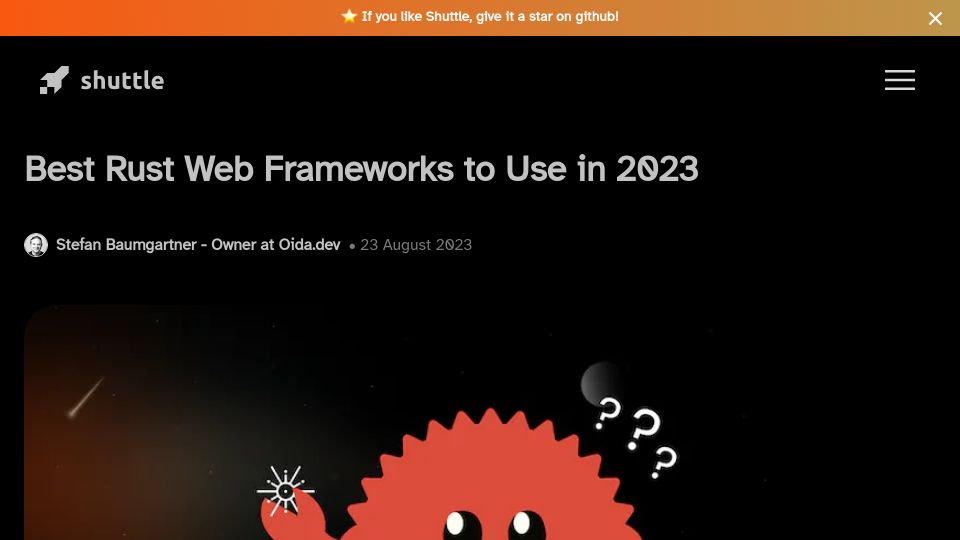 Screenshot of shuttle.rs: Choosing the Right Rust Web Framework: An Overview