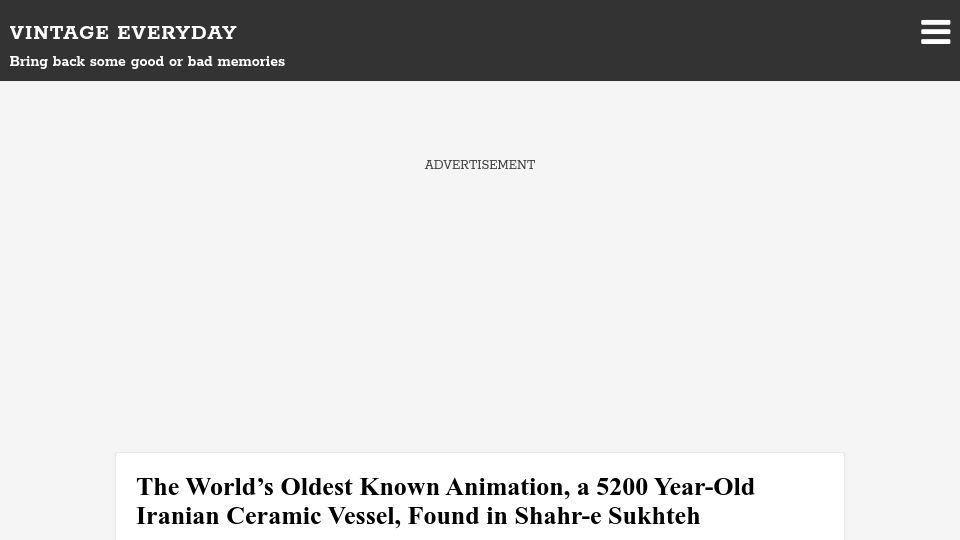 Screenshot of vintag.es: Oldest Known Animation, a 5200 Year-Old Iranian Ceramic Vessel