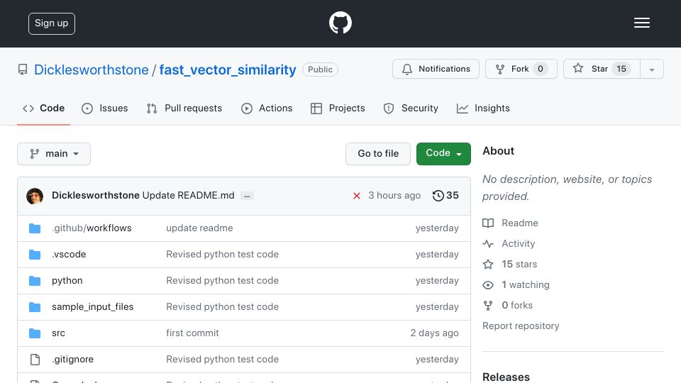 Screenshot of github.com: Show HN: Fast vector similarity using Rust and Python
