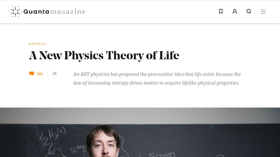 Screenshot of quantamagazine.org: A New Physics Theory of Life (2014)