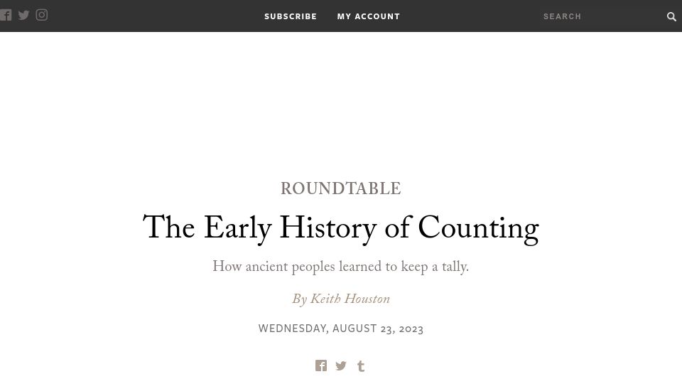 Screenshot of laphamsquarterly.org: The Early History of Counting