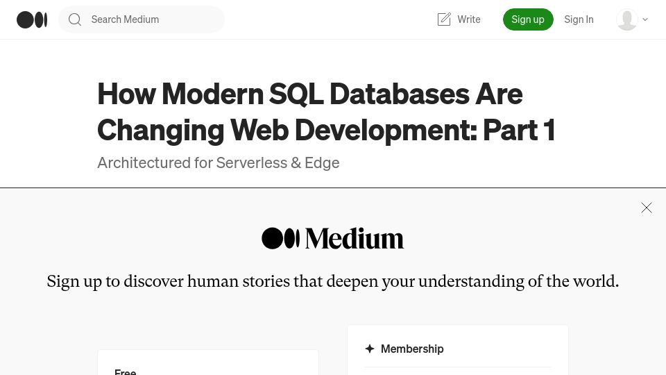 Screenshot of blog.whimslab.io: How Modern SQL Databases Are Changing Web Development: Part 1