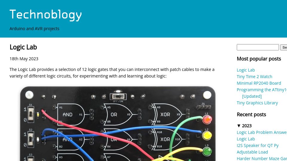 Screenshot of technoblogy.com: Logic Lab