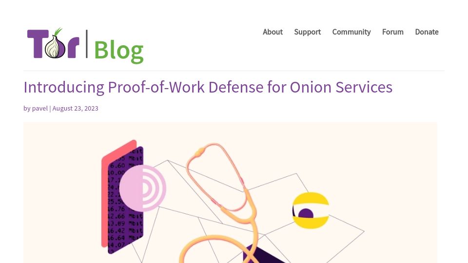 Screenshot of blog.torproject.org: Proof-of-Work Defense for Onion Services
