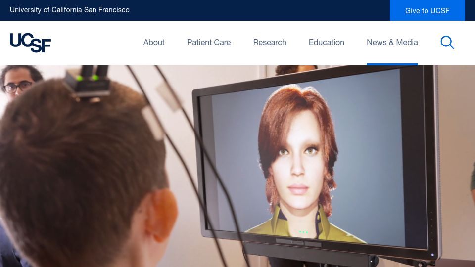Screenshot of ucsf.edu: Artificial intelligence gave a paralyzed woman her voice back