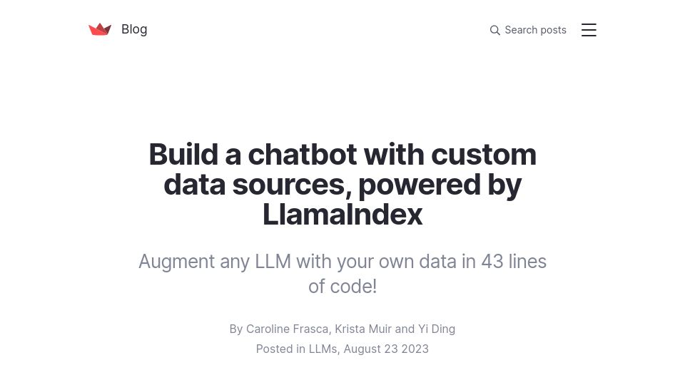 Screenshot of blog.streamlit.io: Build a chatbot with custom data sources, powered by LlamaIndex