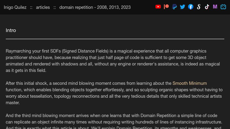 Screenshot of iquilezles.org: Domain Repetition