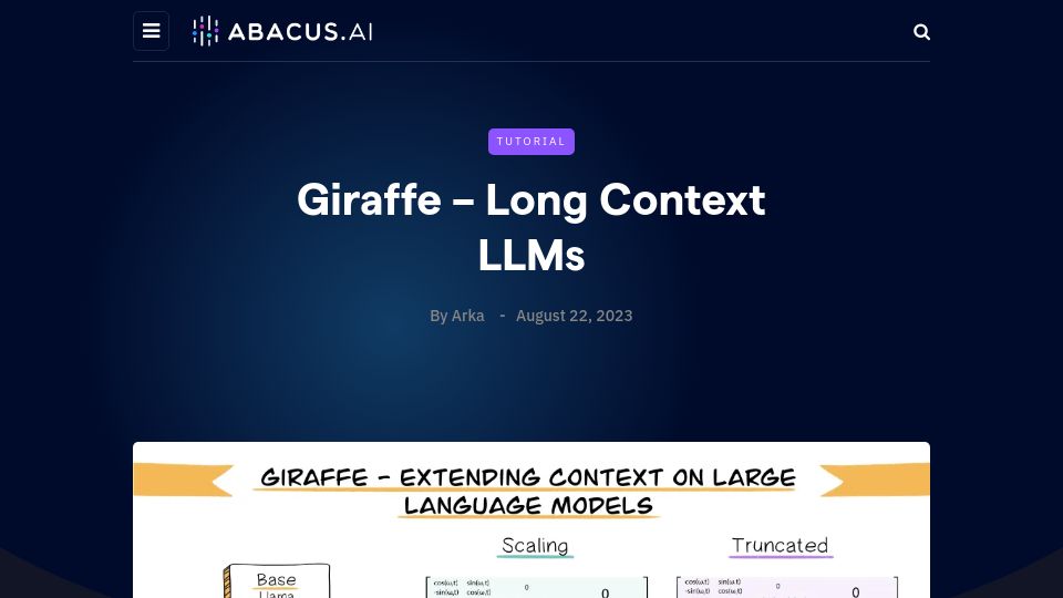 Screenshot of blog.abacus.ai: Open source LLM with 32k Context Length