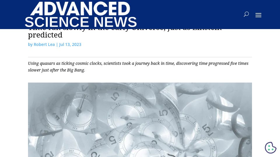 Screenshot of advancedsciencenews.com: Cosmological time dilation in the early Universe