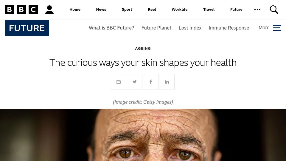 Screenshot of bbc.com: Skin health can be used to predict a number of seemingly unconnected factors