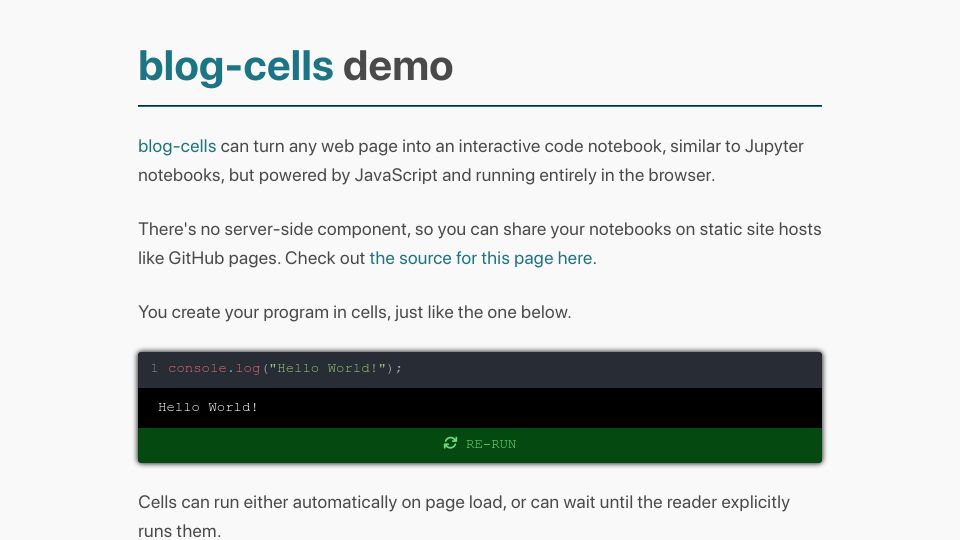 Screenshot of rameshvarun.github.io: Blog-cells: Interactive code cells for static sites