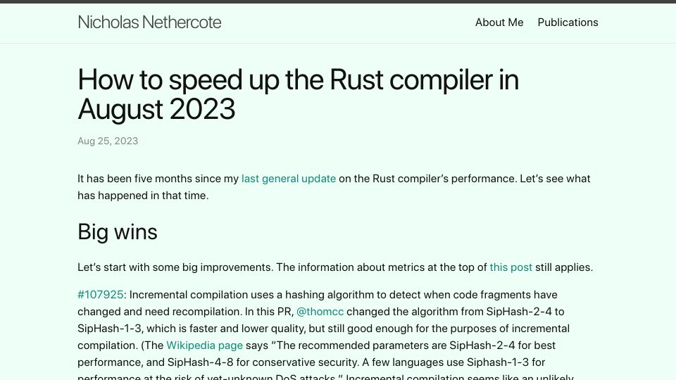 Screenshot of nnethercote.github.io: How to speed up the Rust compiler