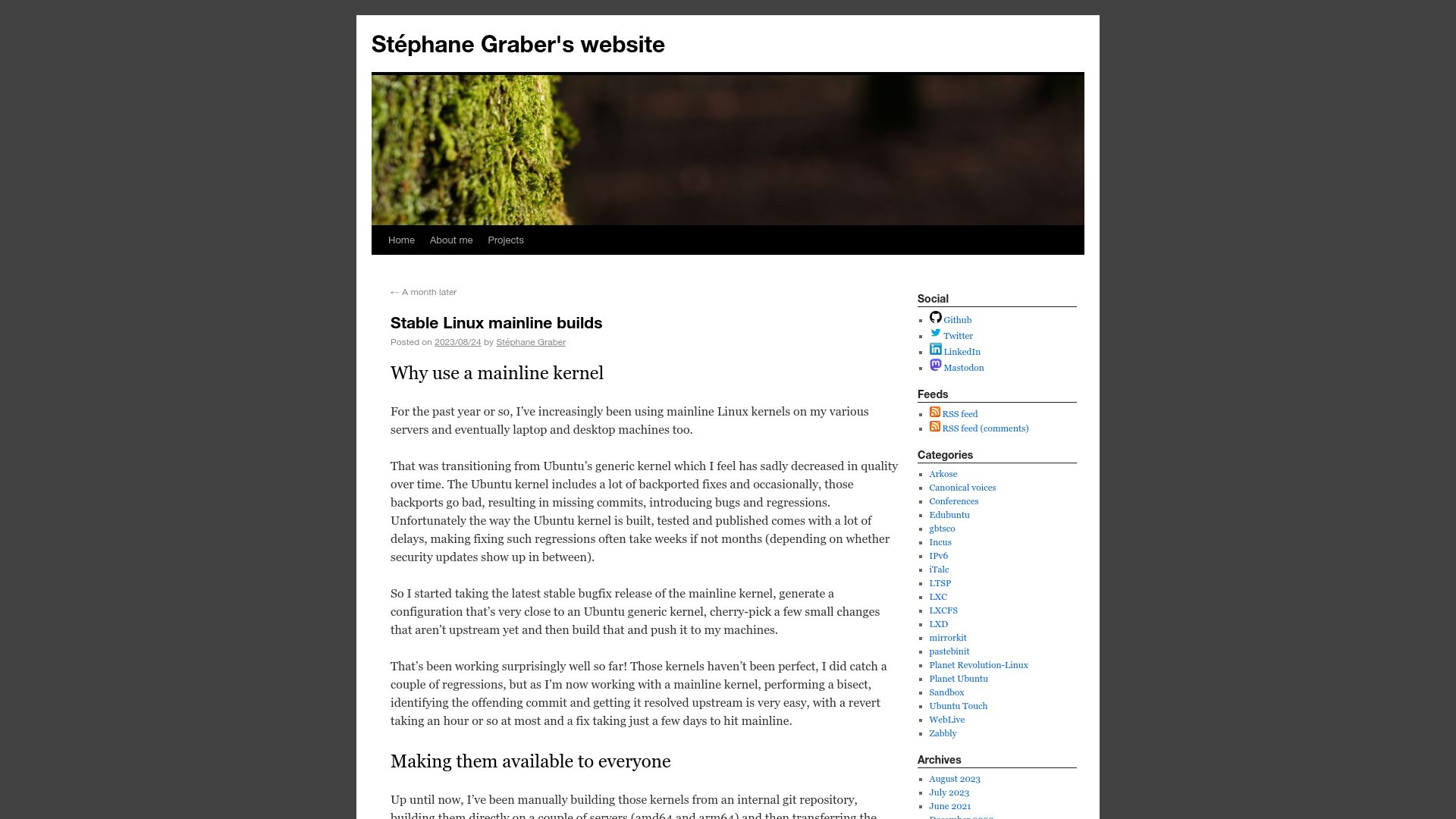 Screenshot of stgraber.org: Stable Linux mainline builds for Ubuntu