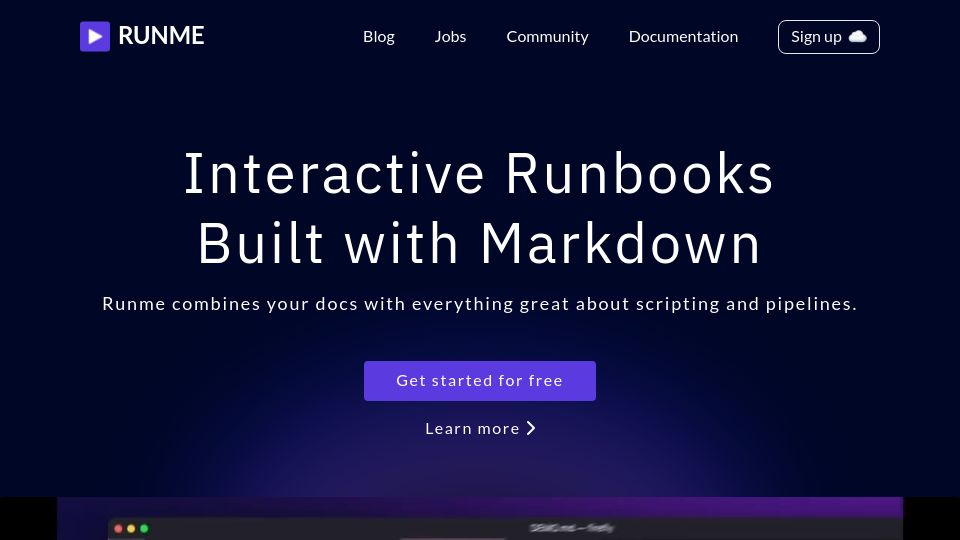 Screenshot of runme.dev: Runme – Interactive Runbooks Built with Markdown