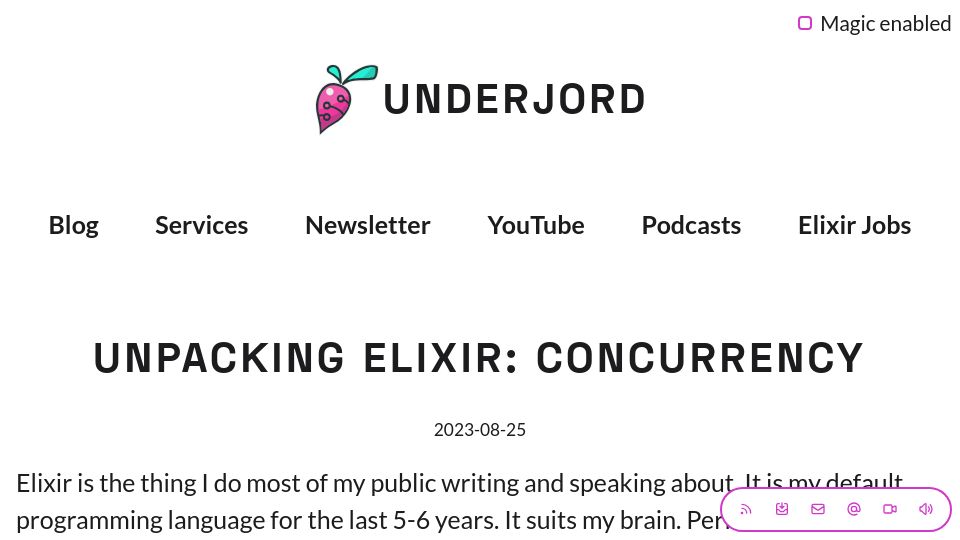 Screenshot of underjord.io: Unpacking Elixir: Concurrency
