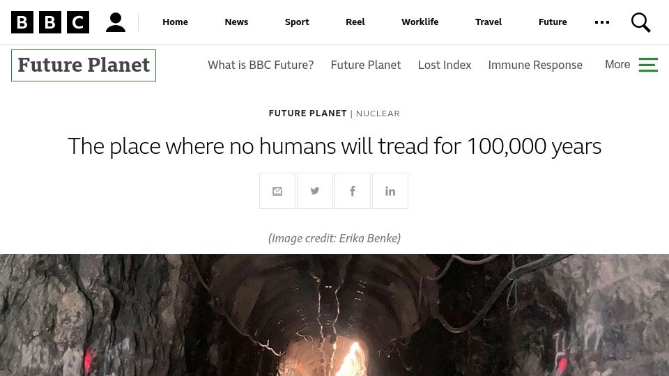 Screenshot of bbc.com: A place where no humans will tread for 100k years