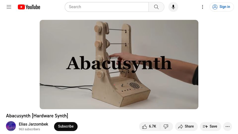 Screenshot of youtube.com: Abacuysnth – A synthesizer inspired by an abacus (2022) [video]