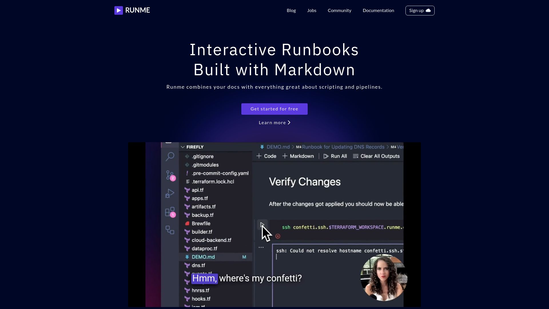 Screenshot of runme.dev: Runme – Interactive Runbooks Built with Markdown