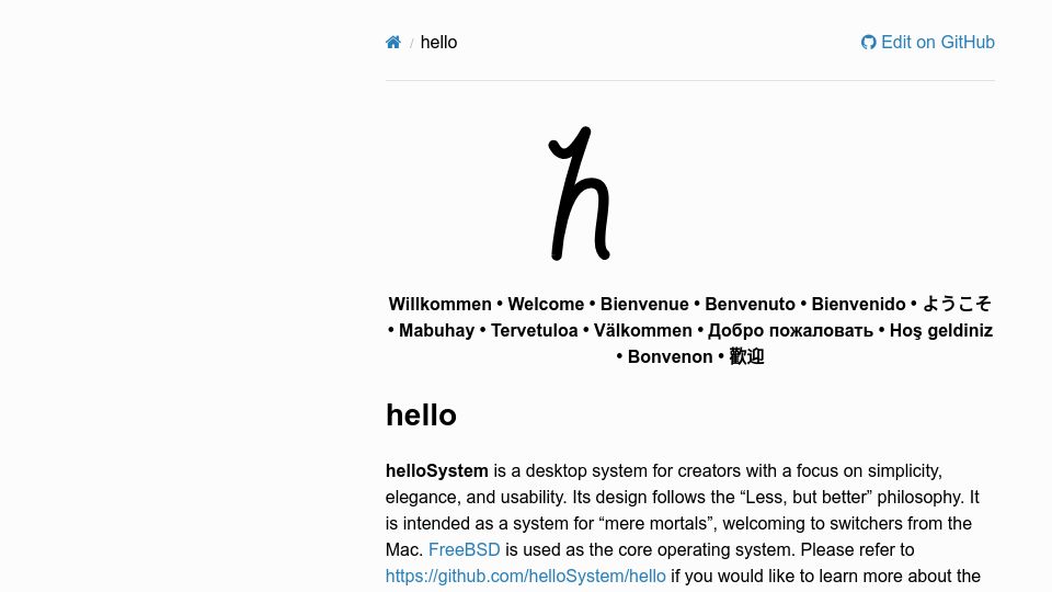 Screenshot of hellosystem.github.io: HelloSystem: A graphical OS built on FreeBSD
