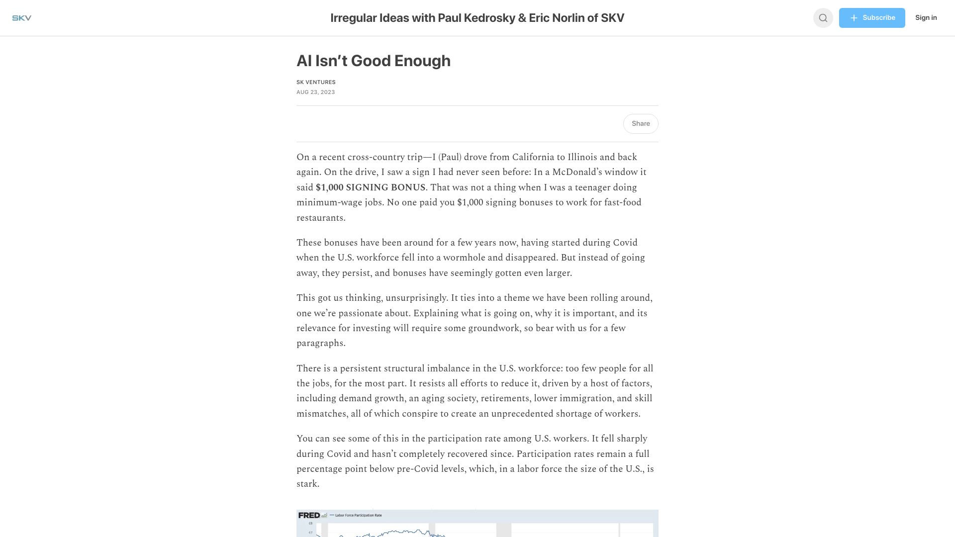 Screenshot of skventures.substack.com: AI isn’t good enough