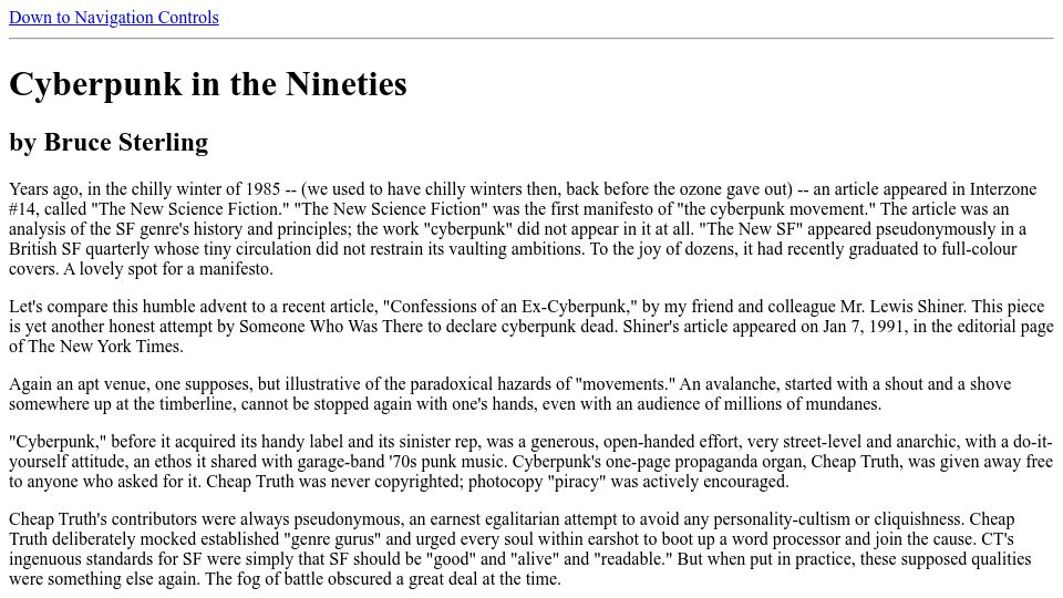 Screenshot of streettech.com: Cyberpunk in the Nineties (1998)