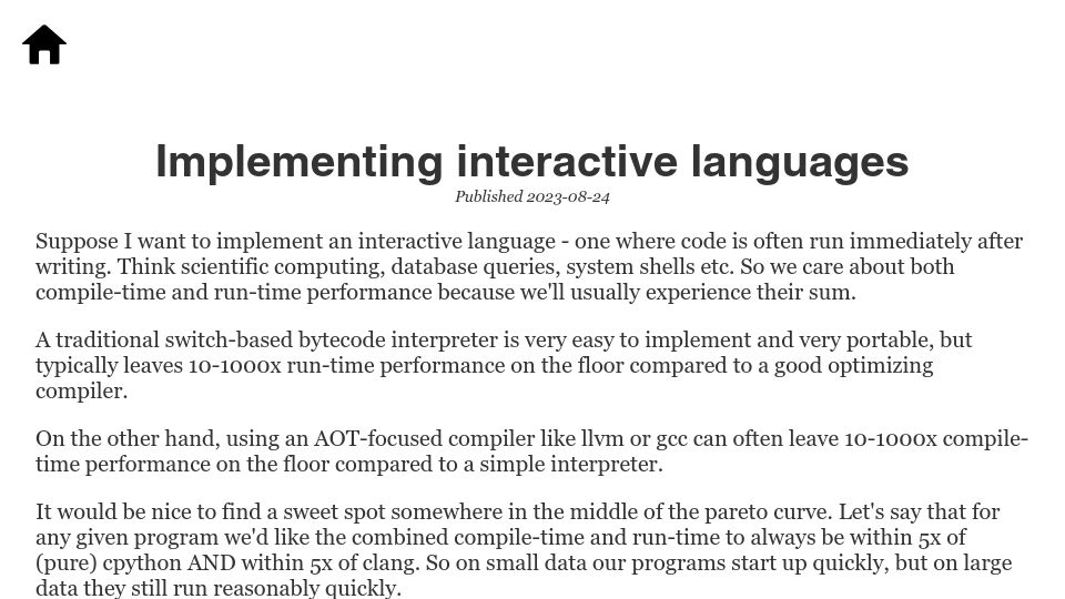 Screenshot of scattered-thoughts.net: Implementing Interactive Languages