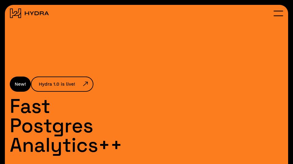 Screenshot of hydra.so: Hydra: Column-Oriented Postgres