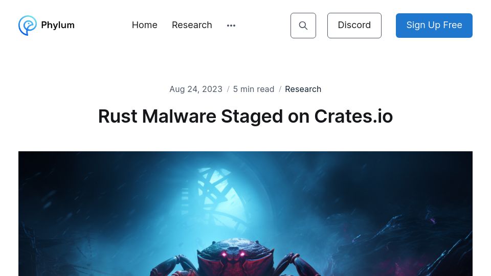Screenshot of blog.phylum.io: Rust Malware Staged on Crates.io